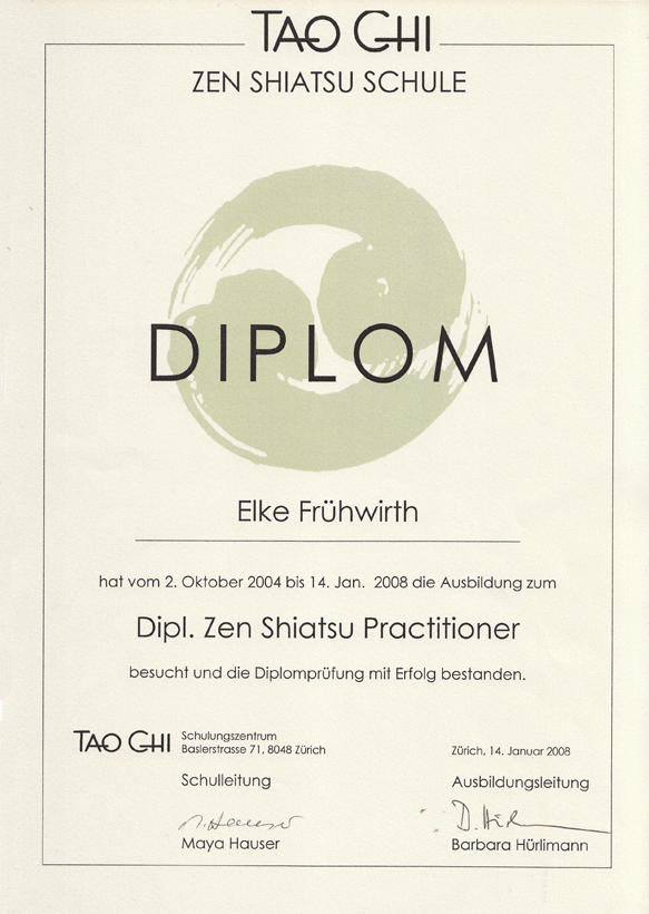 Zen Shiatsu Diplom Schweiz